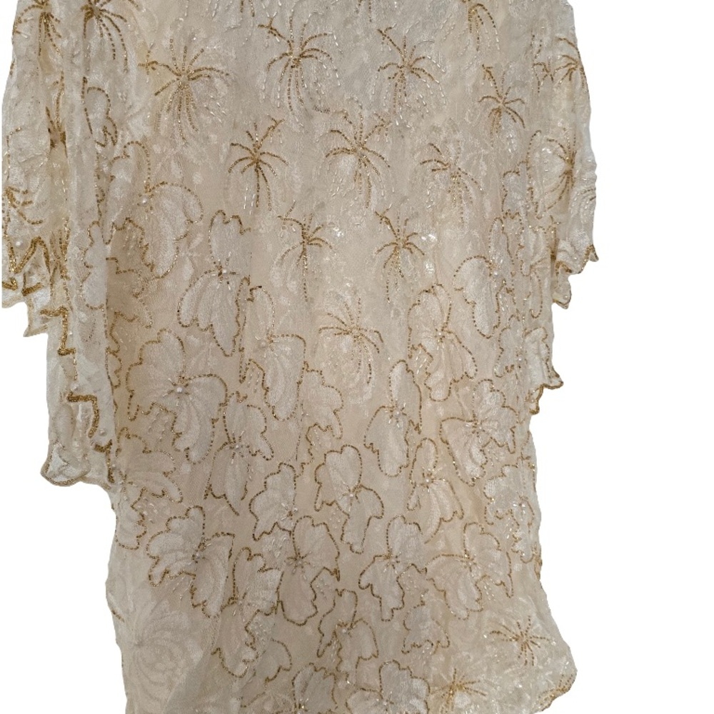 Gold Vintage Judith Ann Creations Beaded Lace Blouse - Size L